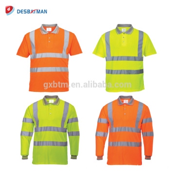 Customized Design 100% Polyester Full Color Safety Polo T shirt High Visibility Reflective Workwear Long Short Sleeve